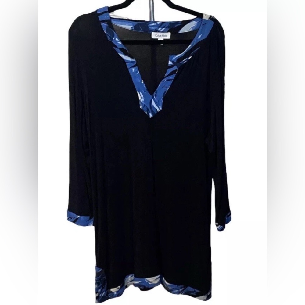 Calvin Klein-Ringer Tunic Top-Women’s Size: Large-Color: Black/Blue/White